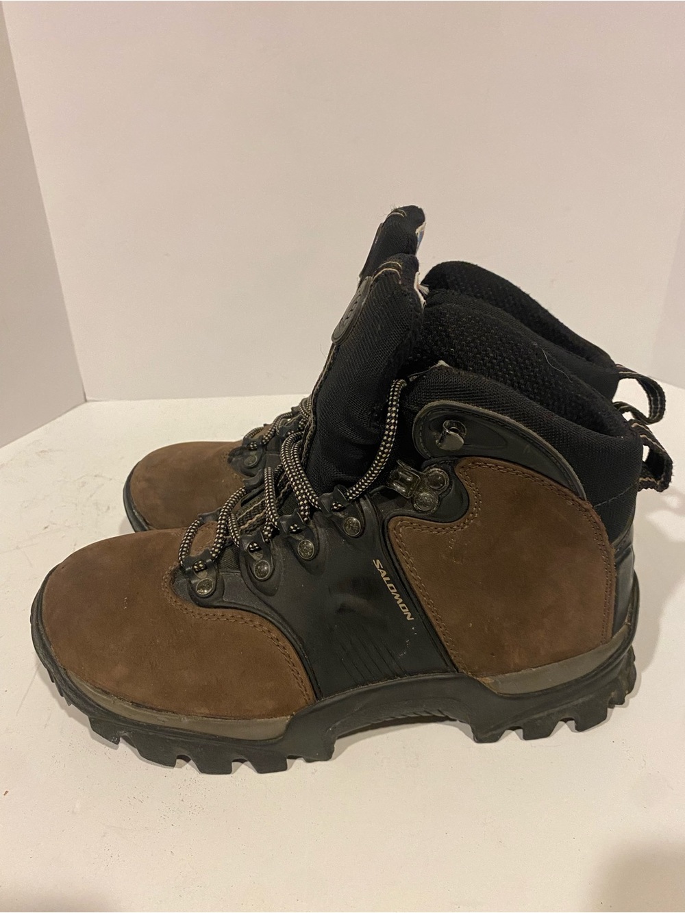 Vtg Salomon Hiking Boots Womens 7.5 8 Mens 6.5 Brown Leather Clima Dry Romania